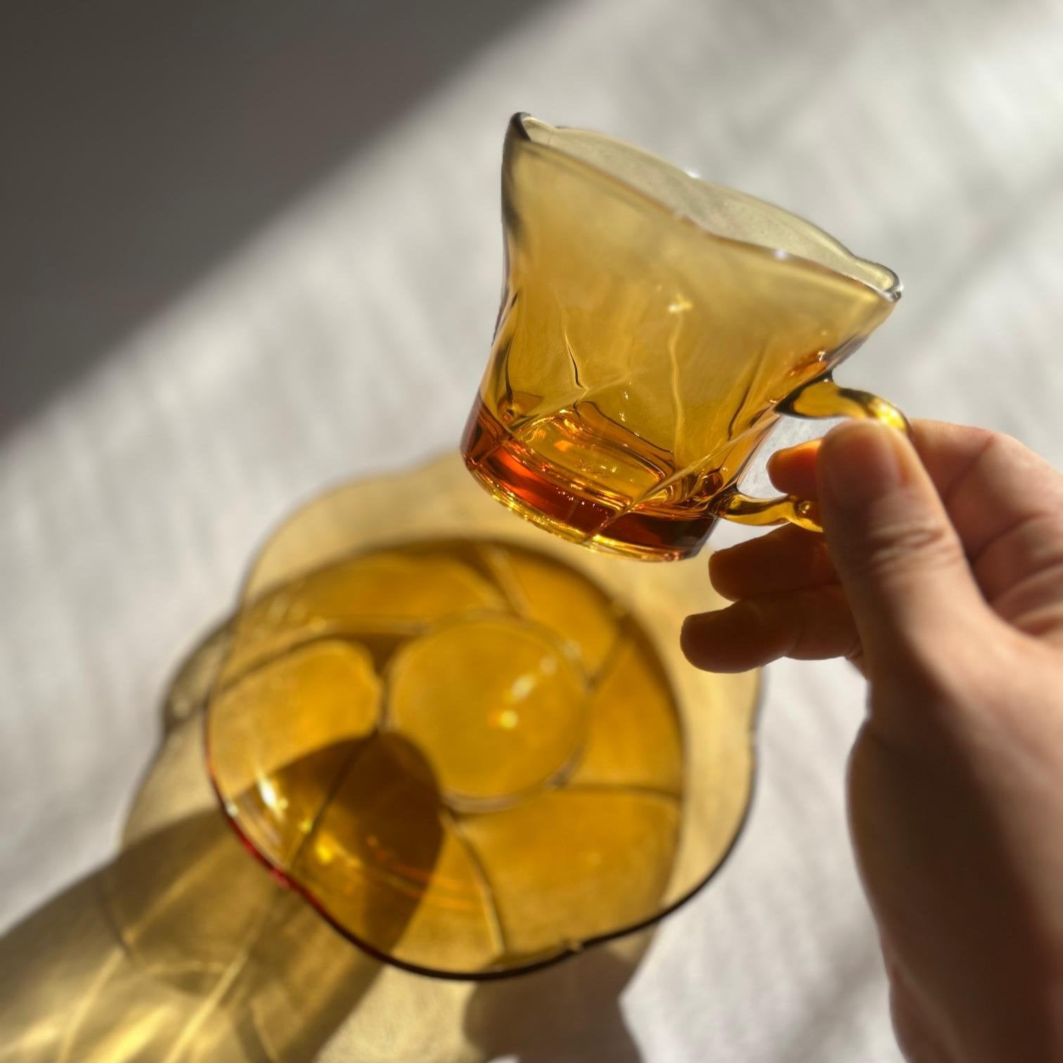 Vintage Glass Cup and Saucer by Ishizuka Glass (Adelex) - Nagamochi Shop