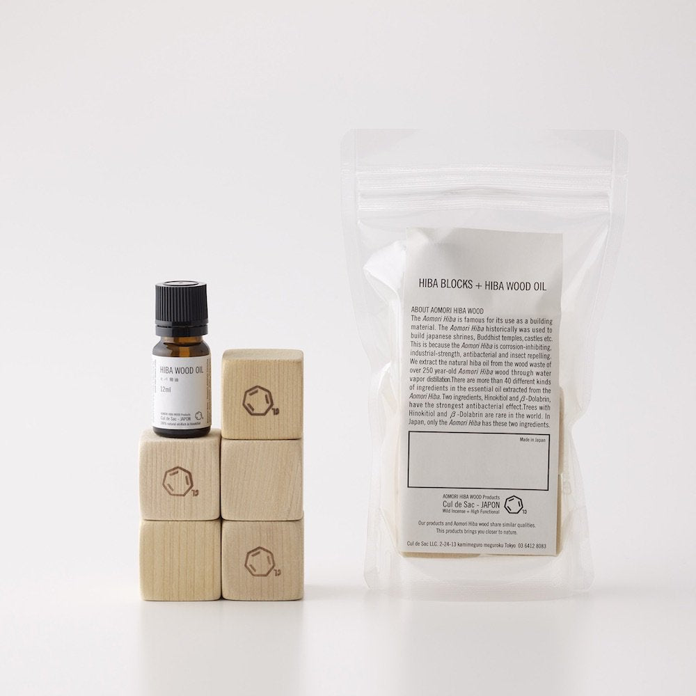 Hiba Wood Block and Hiba Wood Essential Oil - Nagamochi Shop