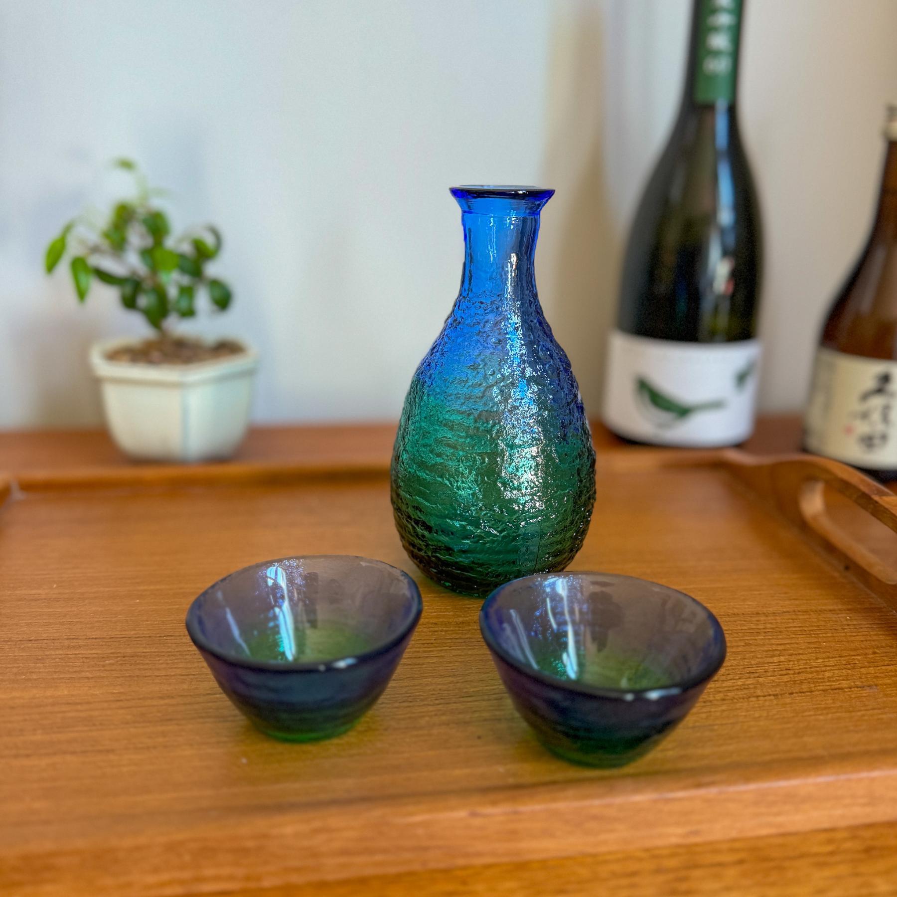 Ocen Blue Japanese Glass Sake Set for Cold Sake | Made in Tokyo Japan - Nagamochi Shop