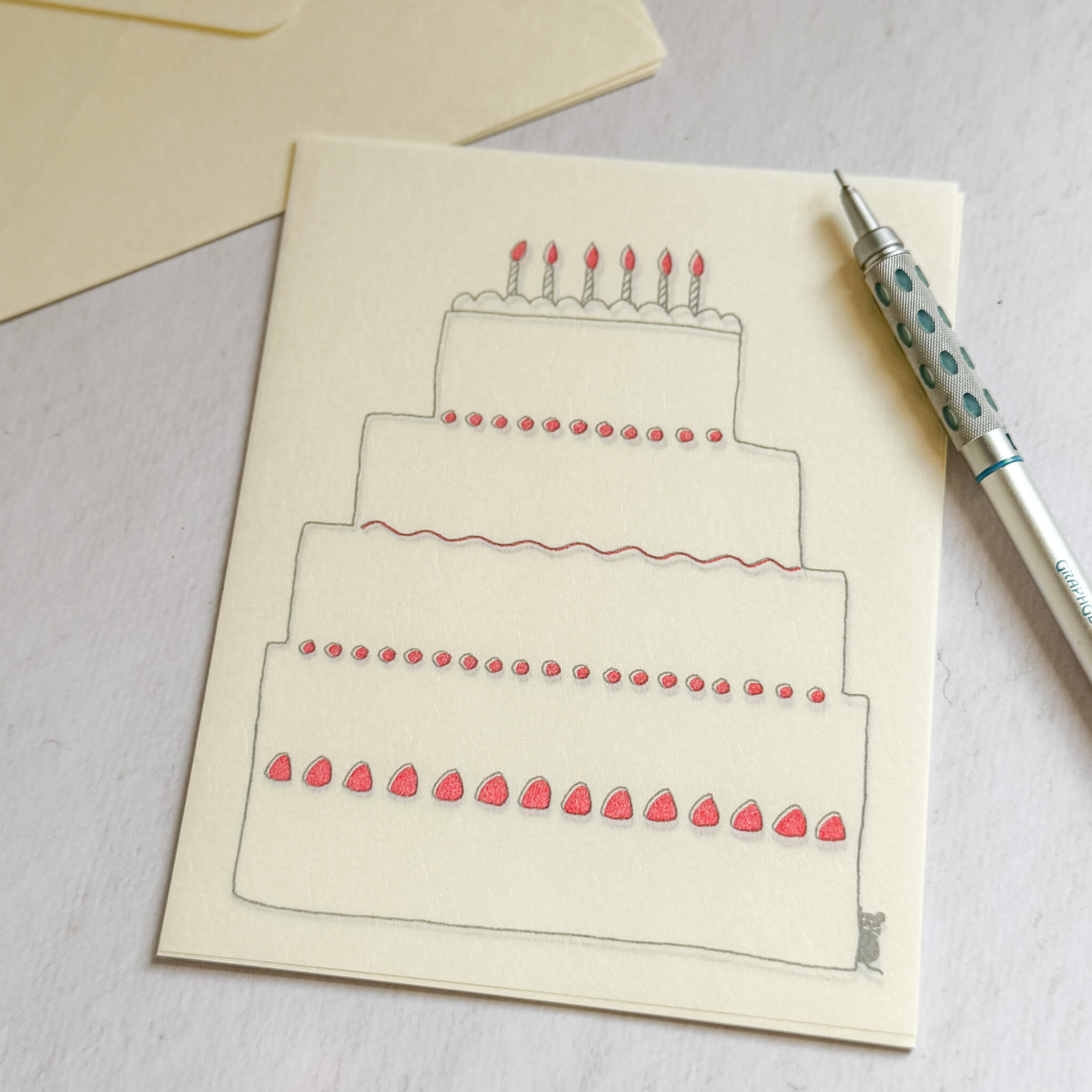 Japanese Paper Letter Set (Mino Washi Letter & Envelope Set) Birthday Cake