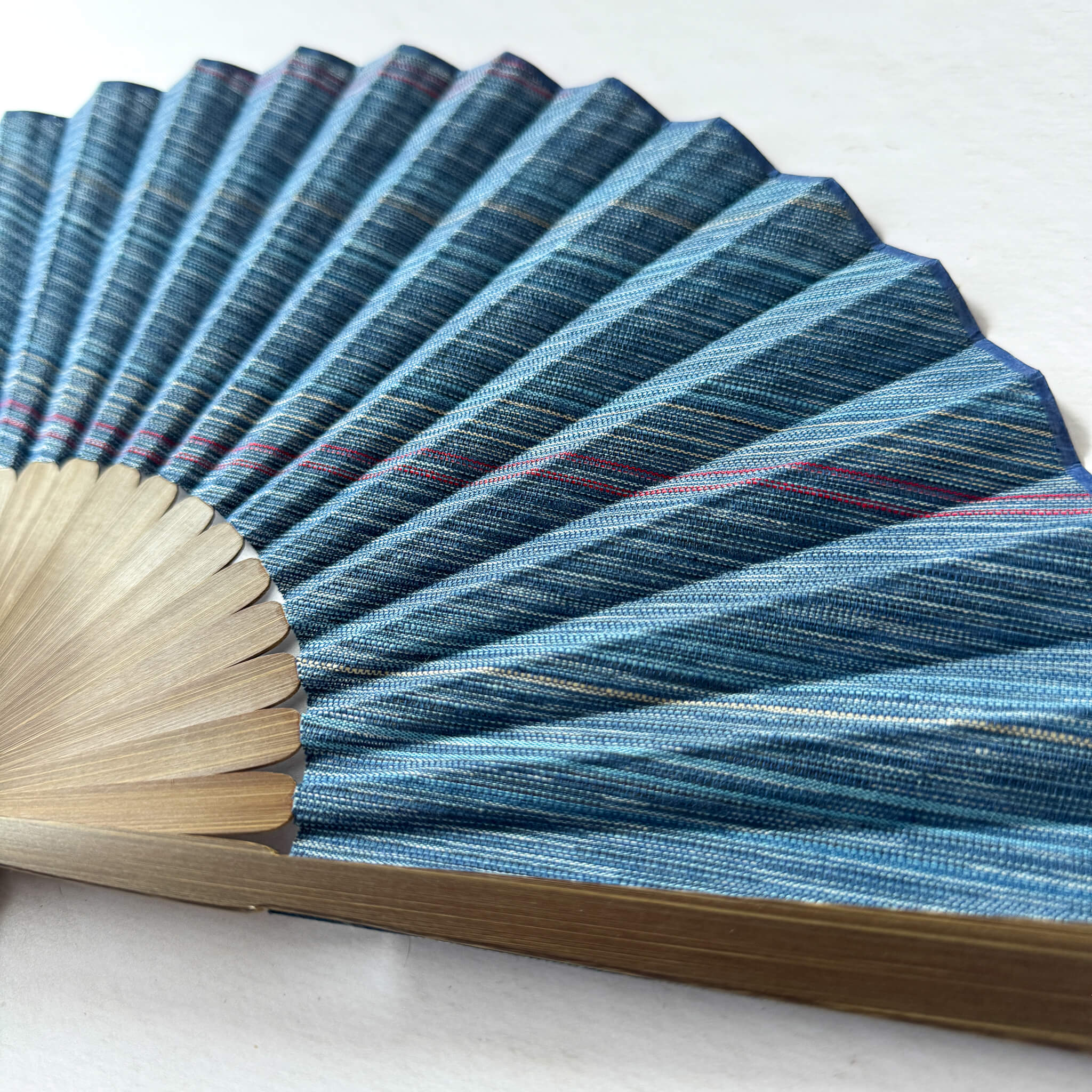 Japanese Awa Shijira Cotton Folding Fan by Nagao Orifu