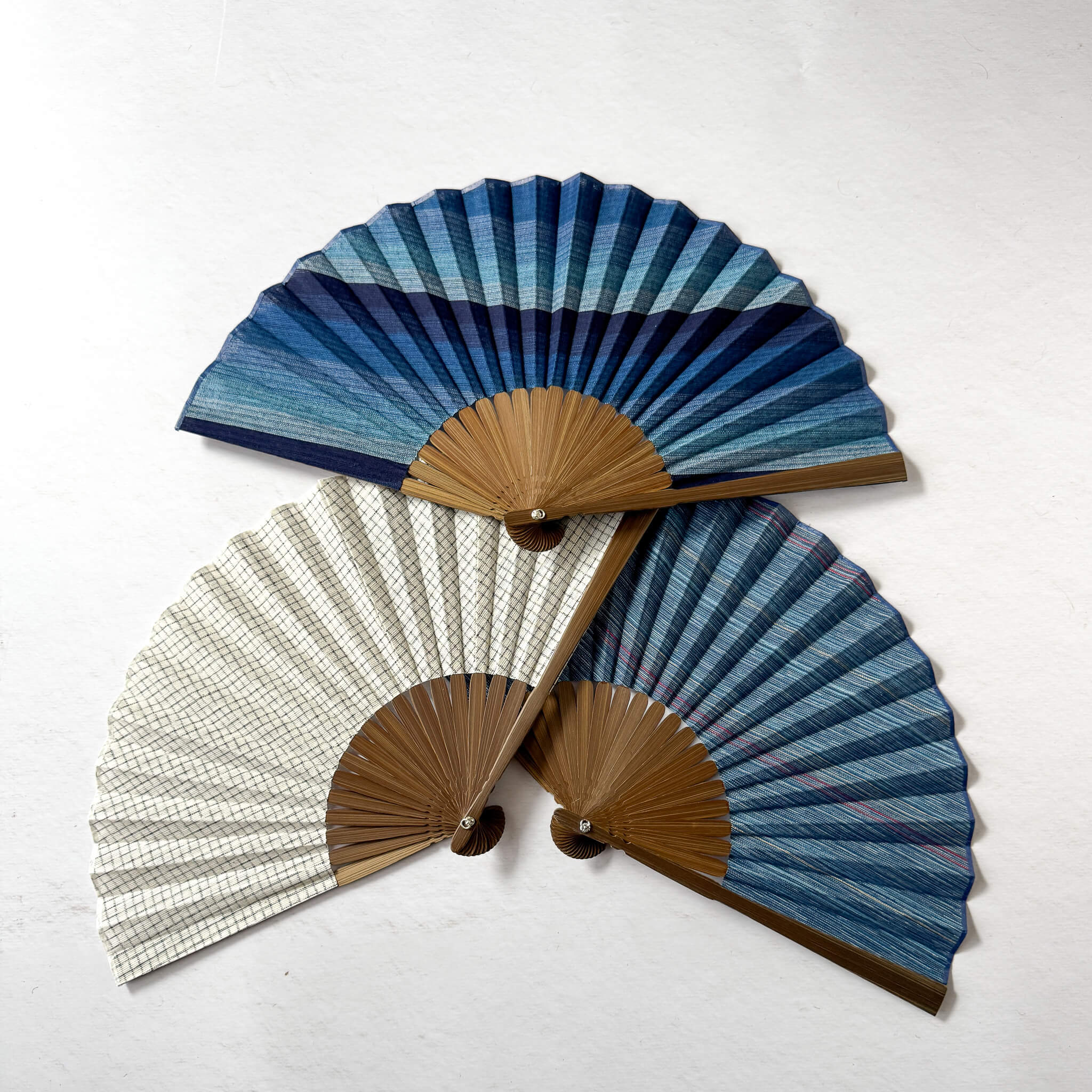 Japanese Awa Shijira Cotton Folding Fan by Nagao Orifu