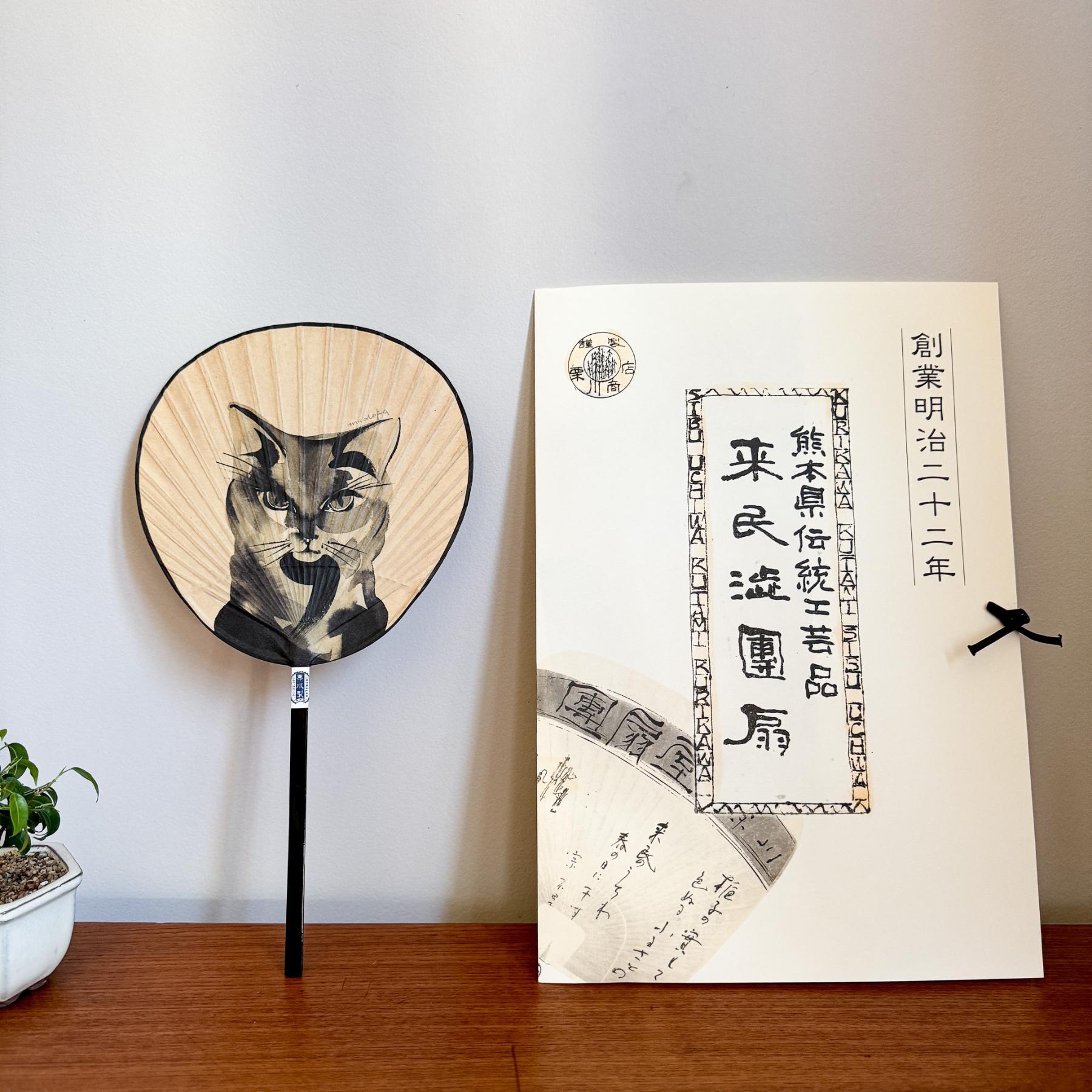 Japanese Shibu Uchiwa Fan "Smug Face Cat" | Kumamoto, Japan - Nagamochi Shop