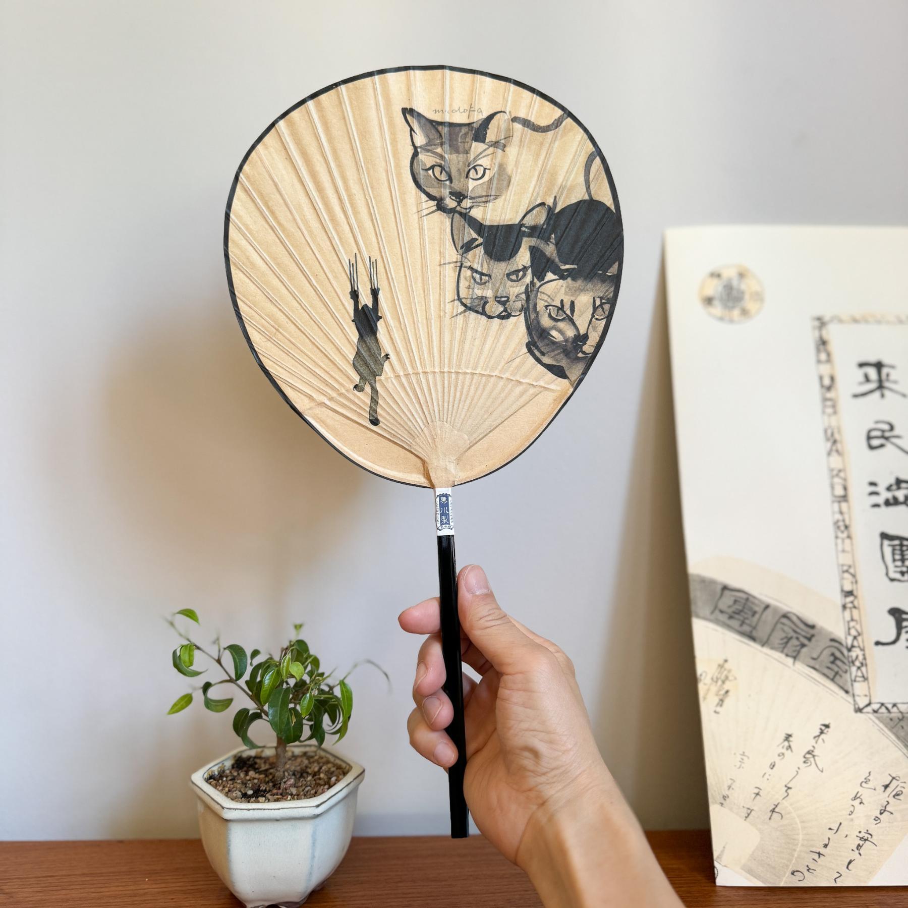 Japanese Shibu Uchiwa Fan "Trio the Cat" | Kumamoto, Japan - Nagamochi Shop