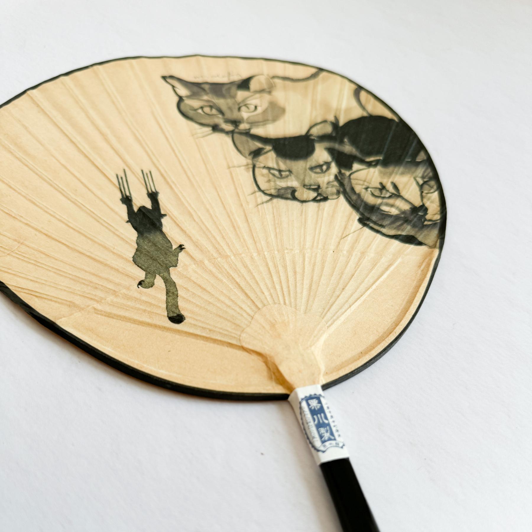 Japanese Shibu Uchiwa Fan "Trio the Cat" | Kumamoto, Japan - Nagamochi Shop