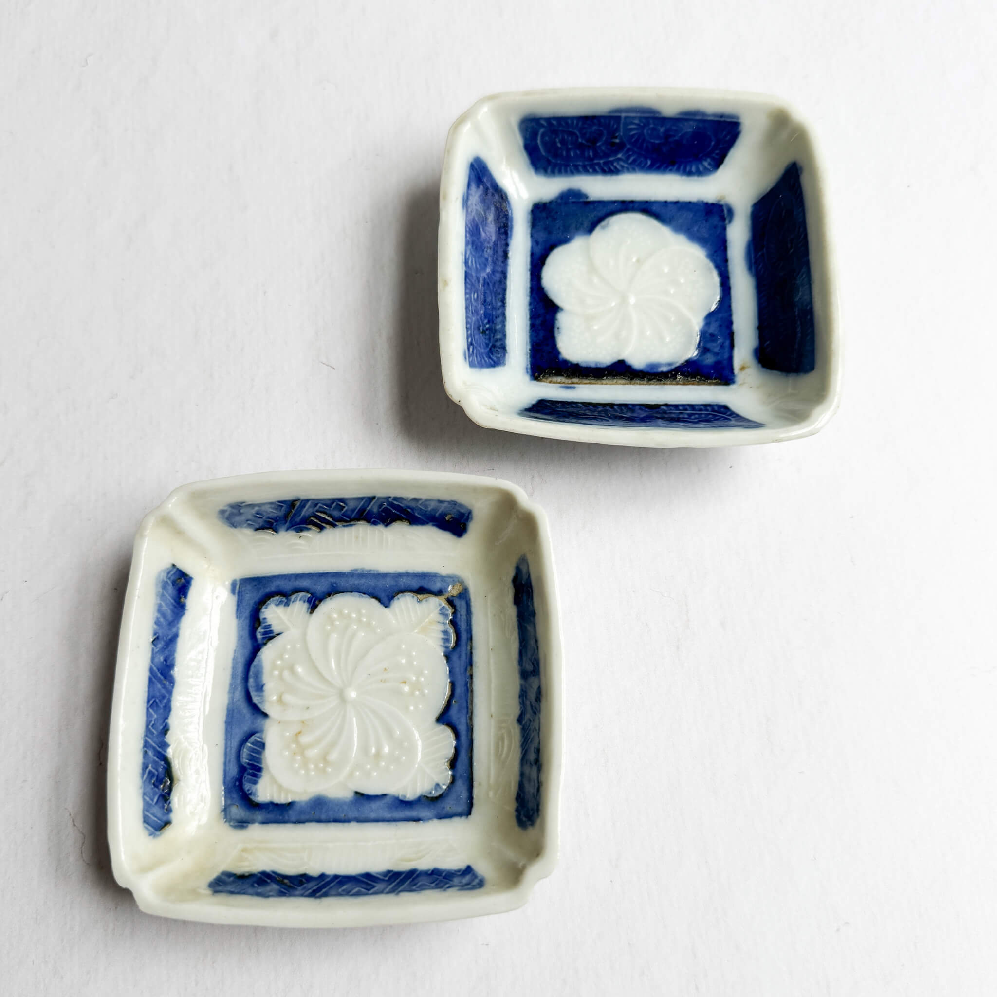 Vintage Square Soy Sauce Dish with Plum Blossom Relief
