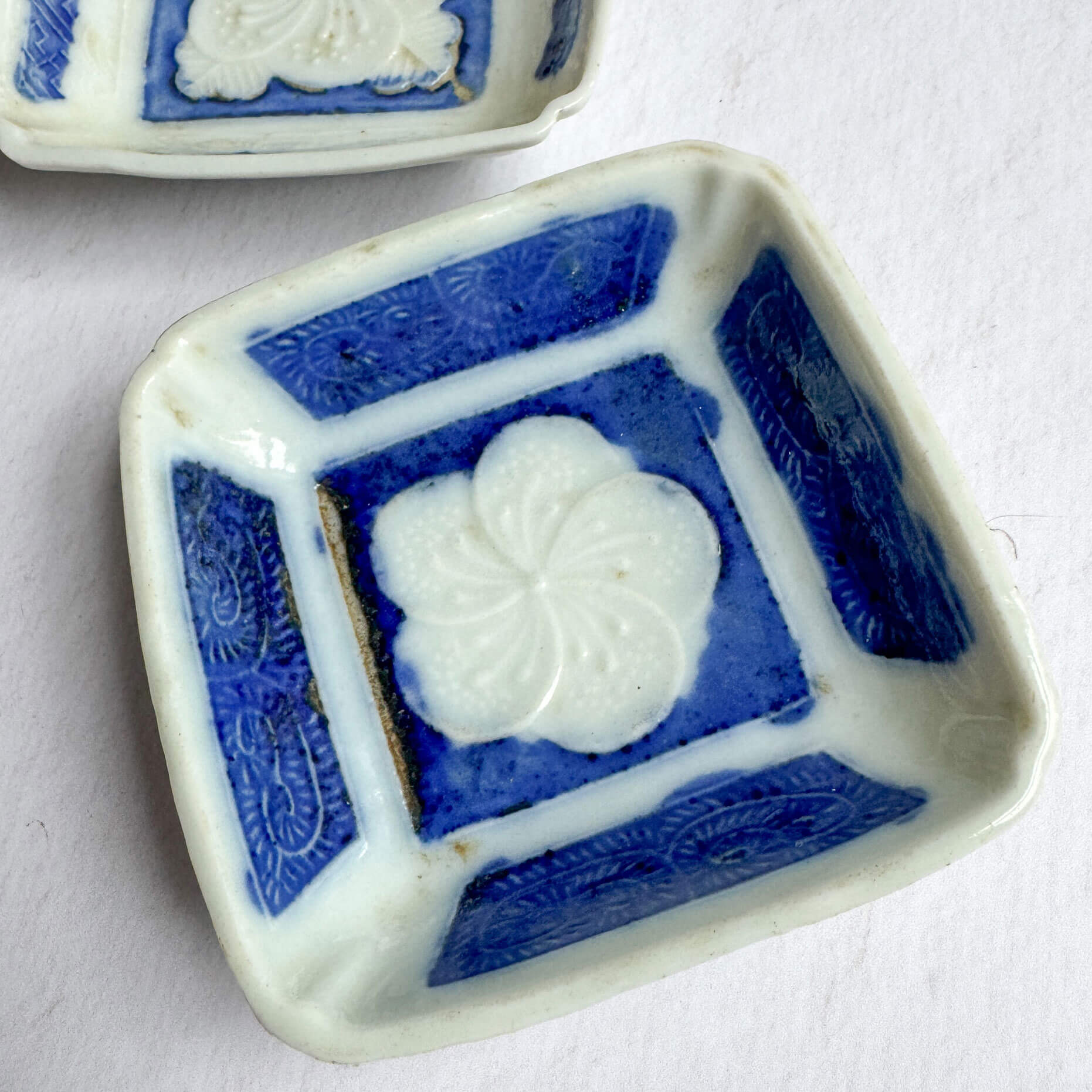 Vintage Square Soy Sauce Dish with Plum Blossom Relief