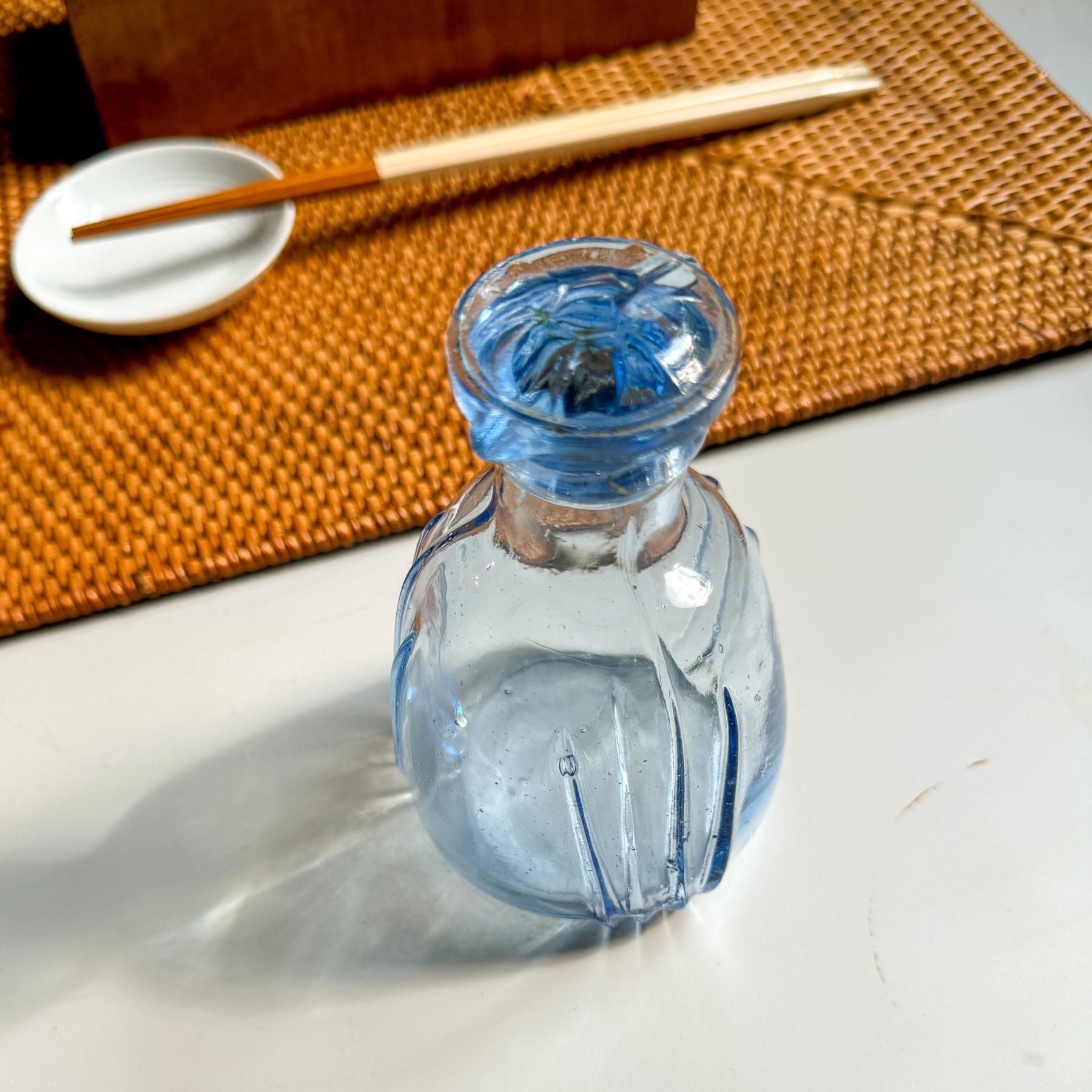 Vintage Soy Sauce Blue Glass Cruet - Nagamochi Shop