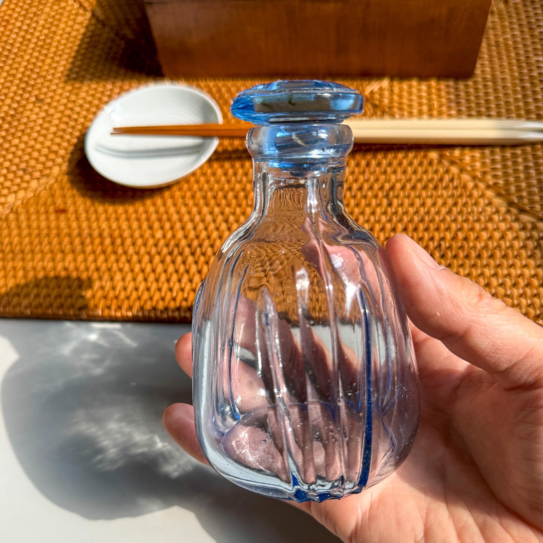 Vintage Soy Sauce Blue Glass Cruet - Nagamochi Shop