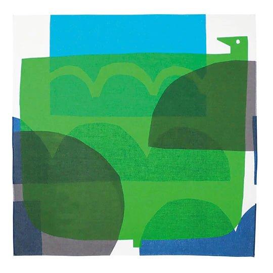 Art Furoshiki 100x100cm (Water Bird Green & Navy Blue) - Nagamochi Shop