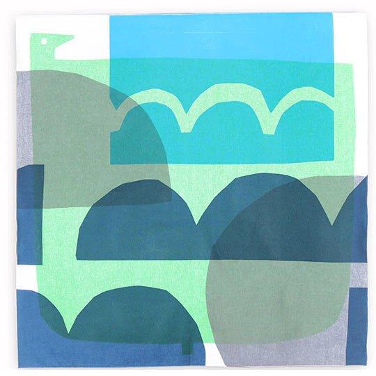 Art Furoshiki 100x100cm (Water Bird Green & Navy Blue) - Nagamochi Shop