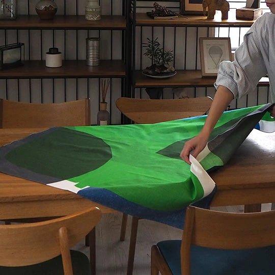 Art Furoshiki 100x100cm (Water Bird Green & Navy Blue) - Nagamochi Shop
