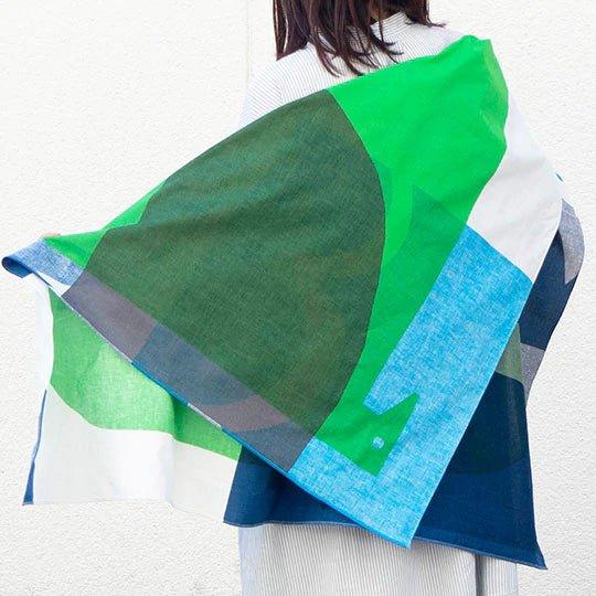 Art Furoshiki 100x100cm (Water Bird Green & Navy Blue) - Nagamochi Shop