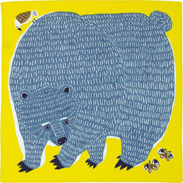Art Furoshiki (Bear & Bird Yellow) 50cmx50cm - Nagamochi Shop