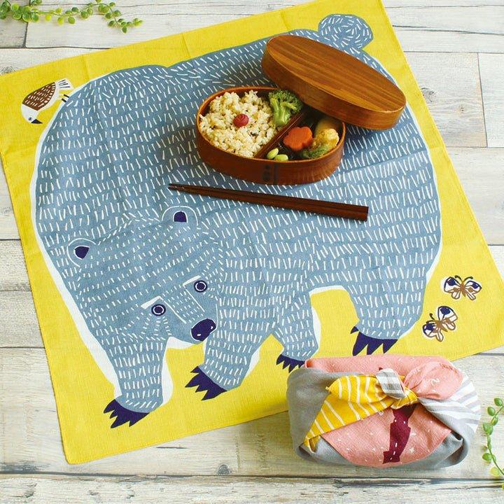 Art Furoshiki (Bear & Bird Yellow) 50cmx50cm - Nagamochi Shop