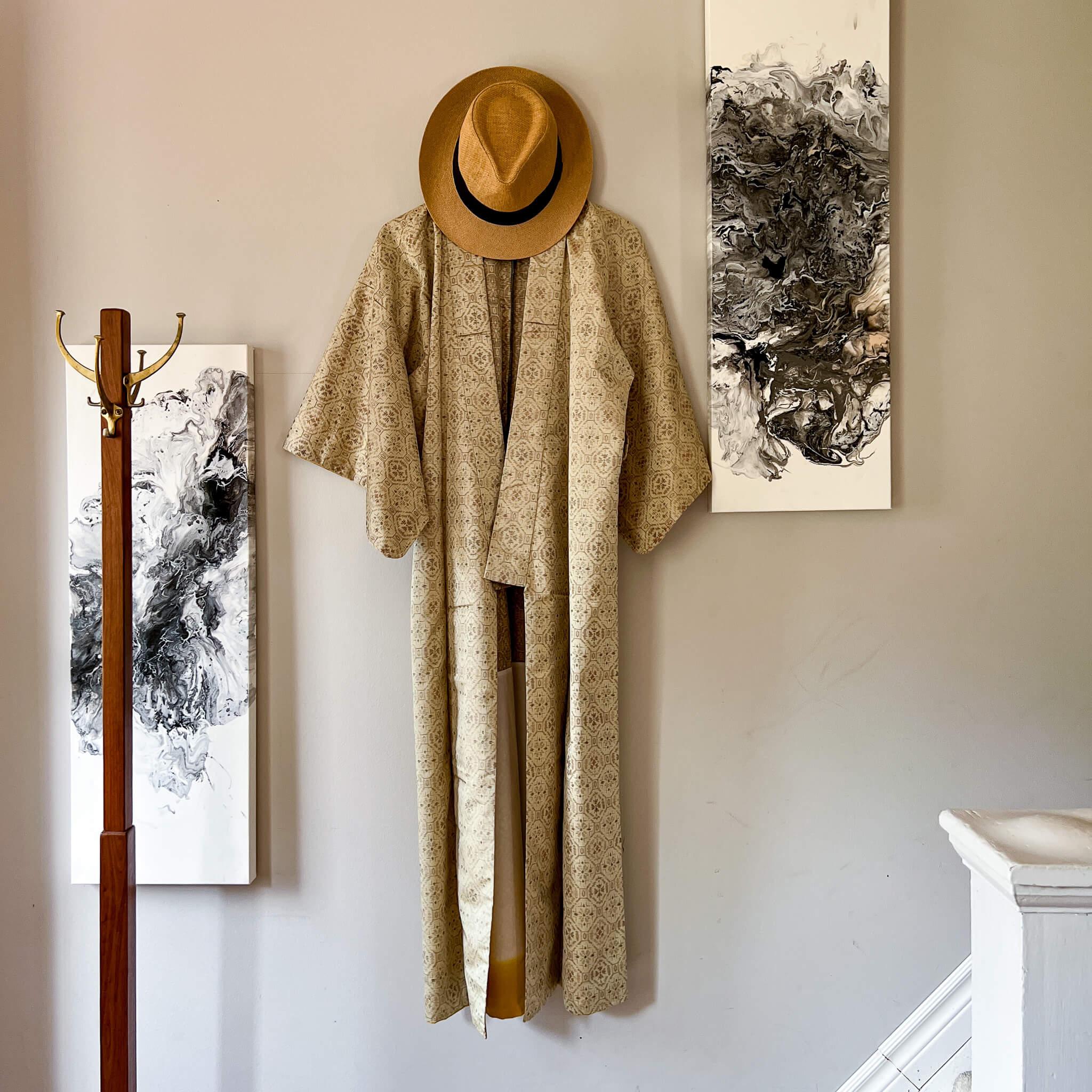 Cream & Gradient Yellow Vintage Tsumugi Kimono - Nagamochi Shop