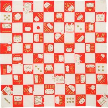 Fuku Furoshiki Neko & Daruma Red 70x70cm - Nagamochi Shop