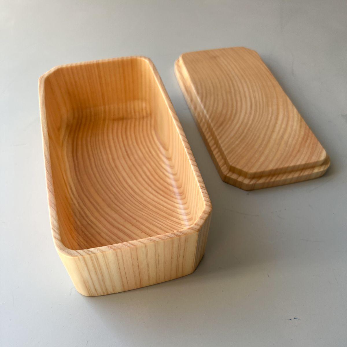 Hollowed Out Hinoki Wood Bento Box - Nagamochi Shop