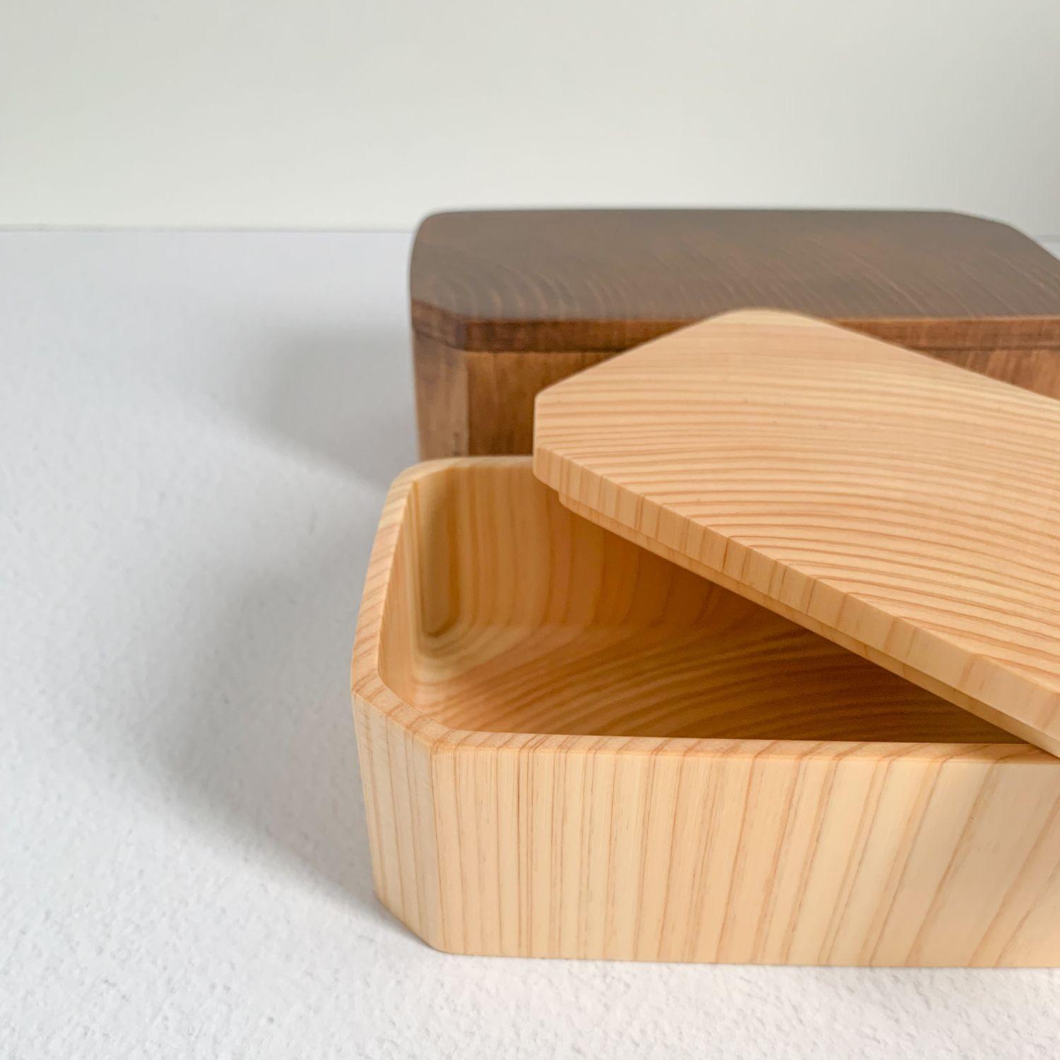 Hollowed Out Hinoki Wood Bento Box - Nagamochi Shop