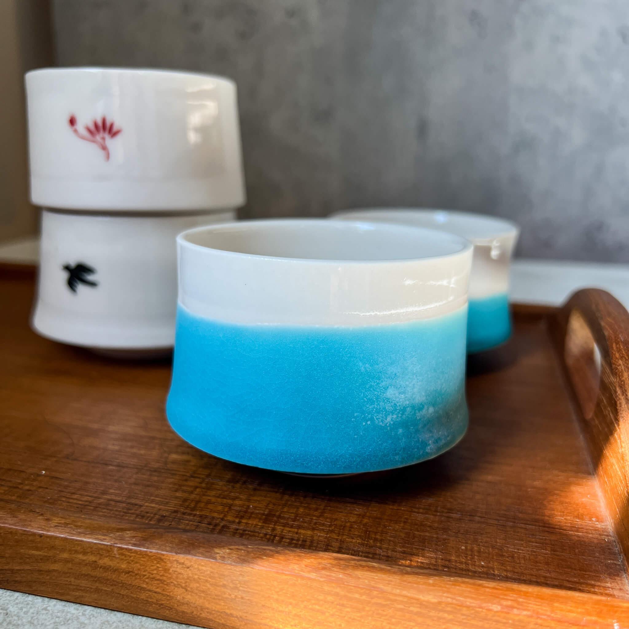 Local Handmade Stackable Tea Cup : Turquoise - Nagamochi Shop