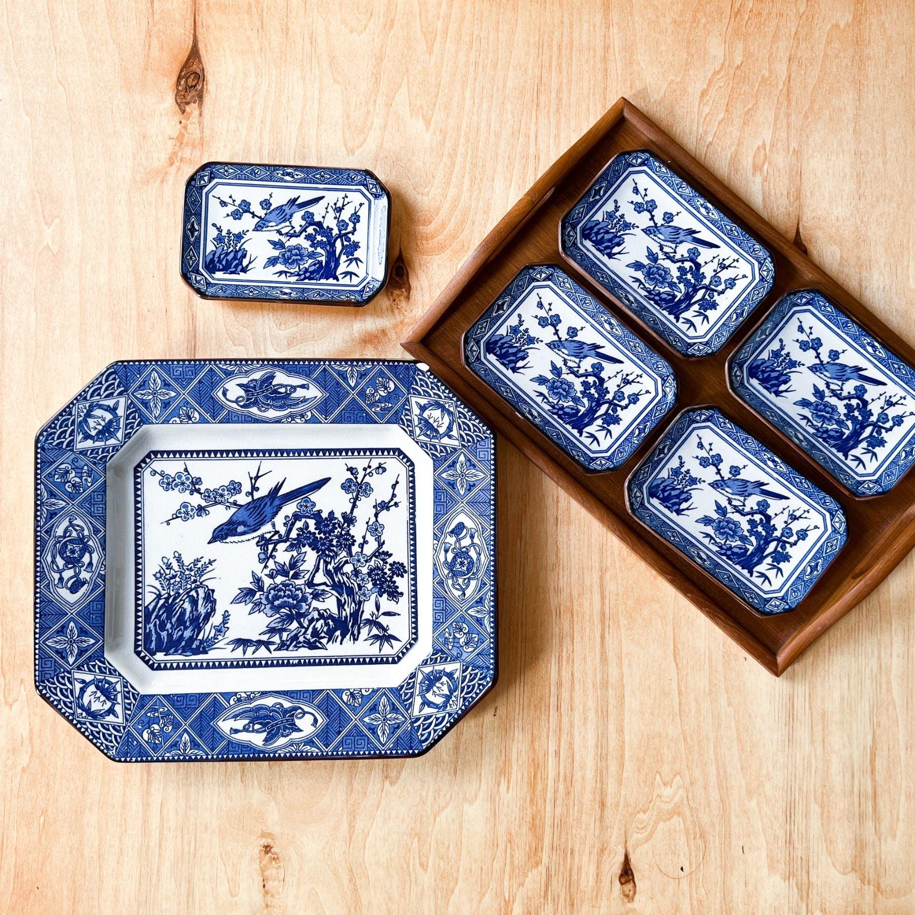Vintage Arita Porcelain Square Plates Set - Nagamochi Shop