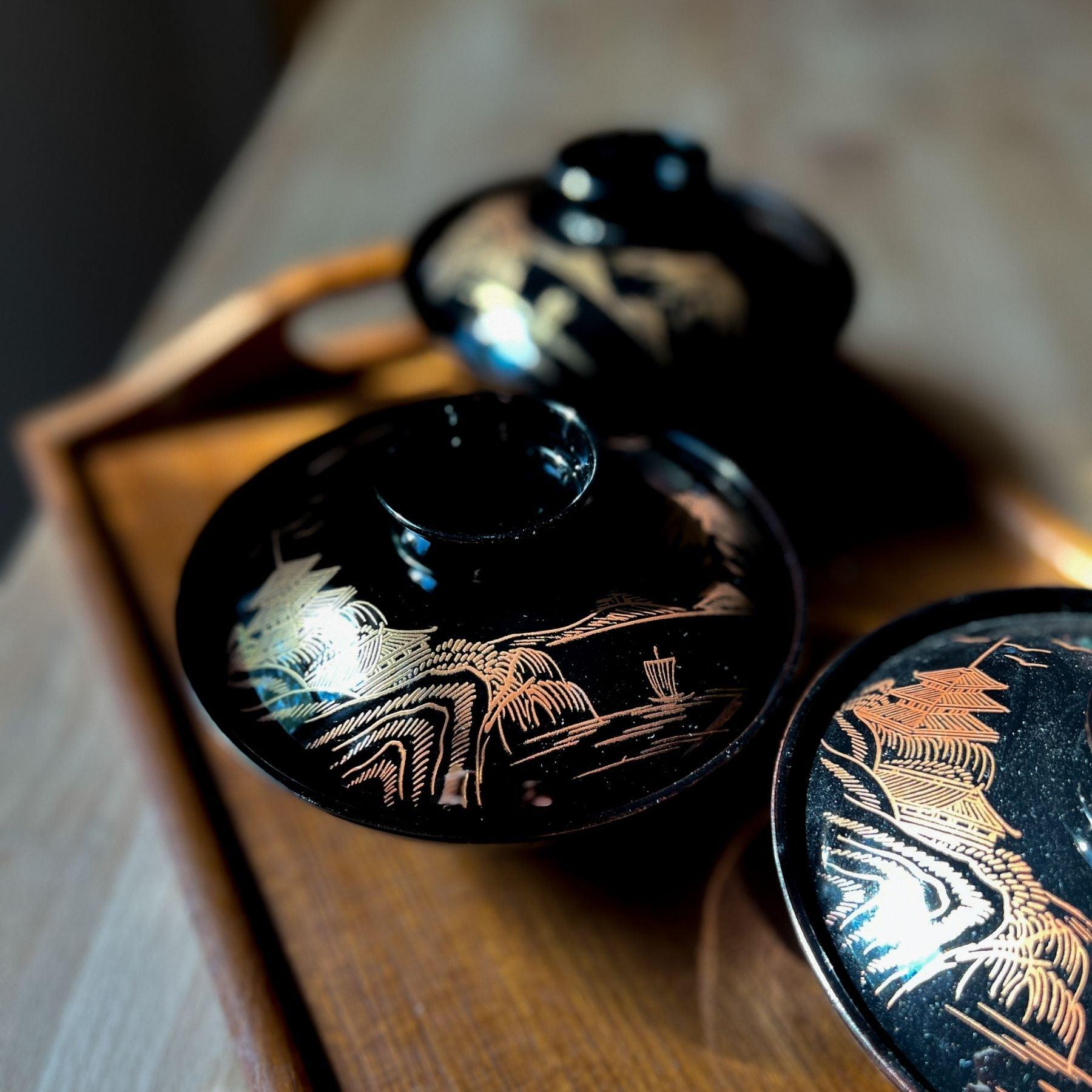 Vintage Japanese lacquerware soup bowls - Nagamochi Shop