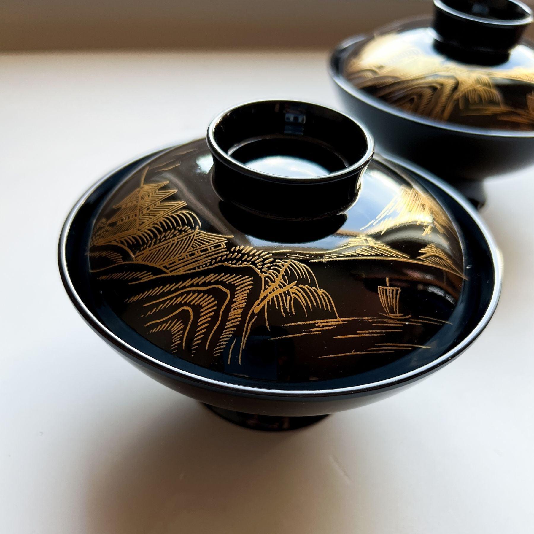 Vintage Japanese lacquerware soup bowls - Nagamochi Shop
