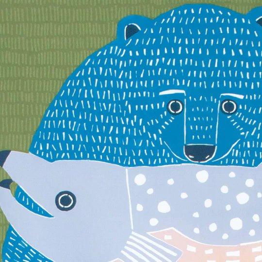 Water-repellent Art Furoshiki (Bear & Salmon) 100 x 100cm - Nagamochi Shop