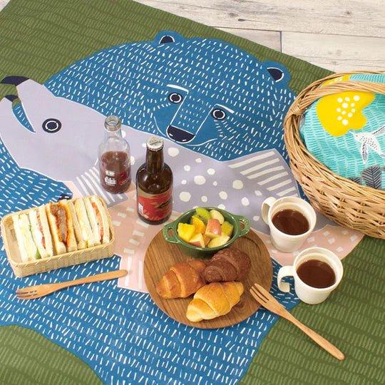 Water-repellent Art Furoshiki (Bear & Salmon) 100 x 100cm - Nagamochi Shop