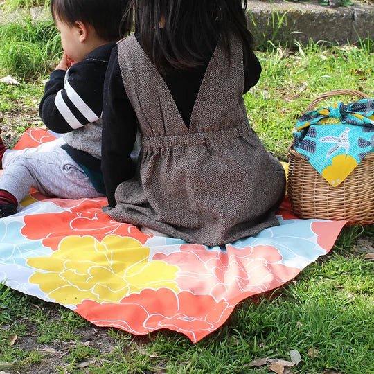 Water-repellent Art Furoshiki (Peony Orange) 100 x 100 cm - Nagamochi Shop