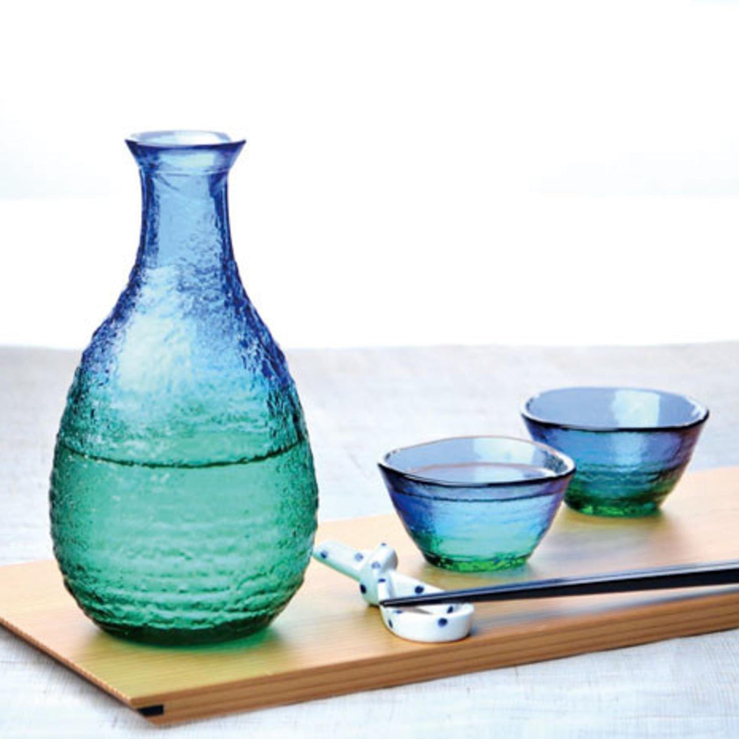 Summer Blue Japanese Glass Sake Set for Cold Sake | Made in Tokyo Japan