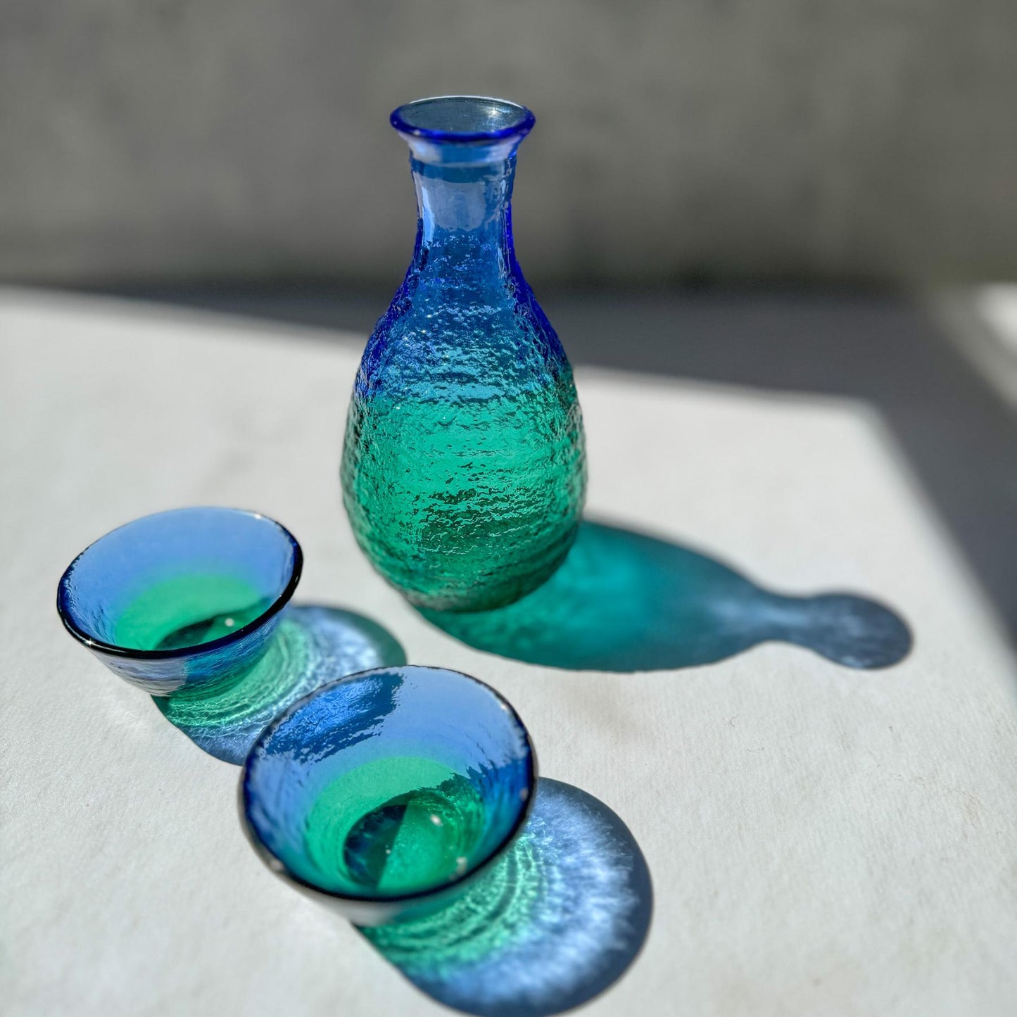 Summer Blue Japanese Glass Sake Set for Cold Sake | Made in Tokyo Japan