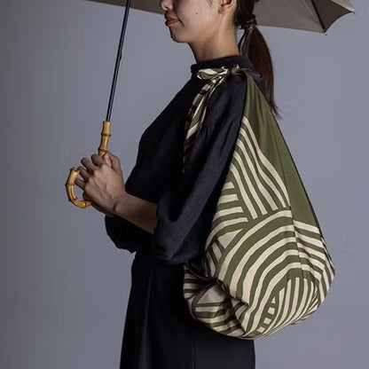 Reversible Water-repellent Art Furoshiki  (Knot Black/Khaki)