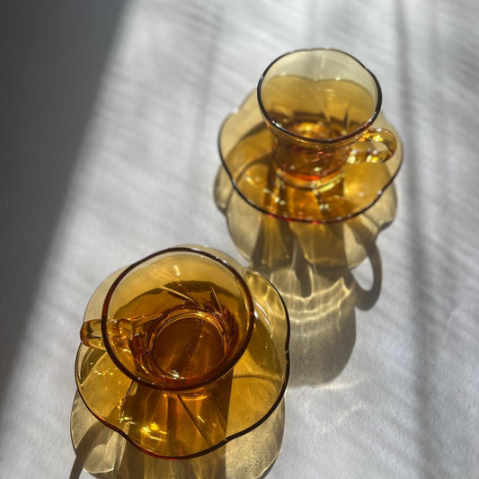 Vintage Glass Cup and Saucer by Ishizuka Glass (Adelex) - Nagamochi Shop