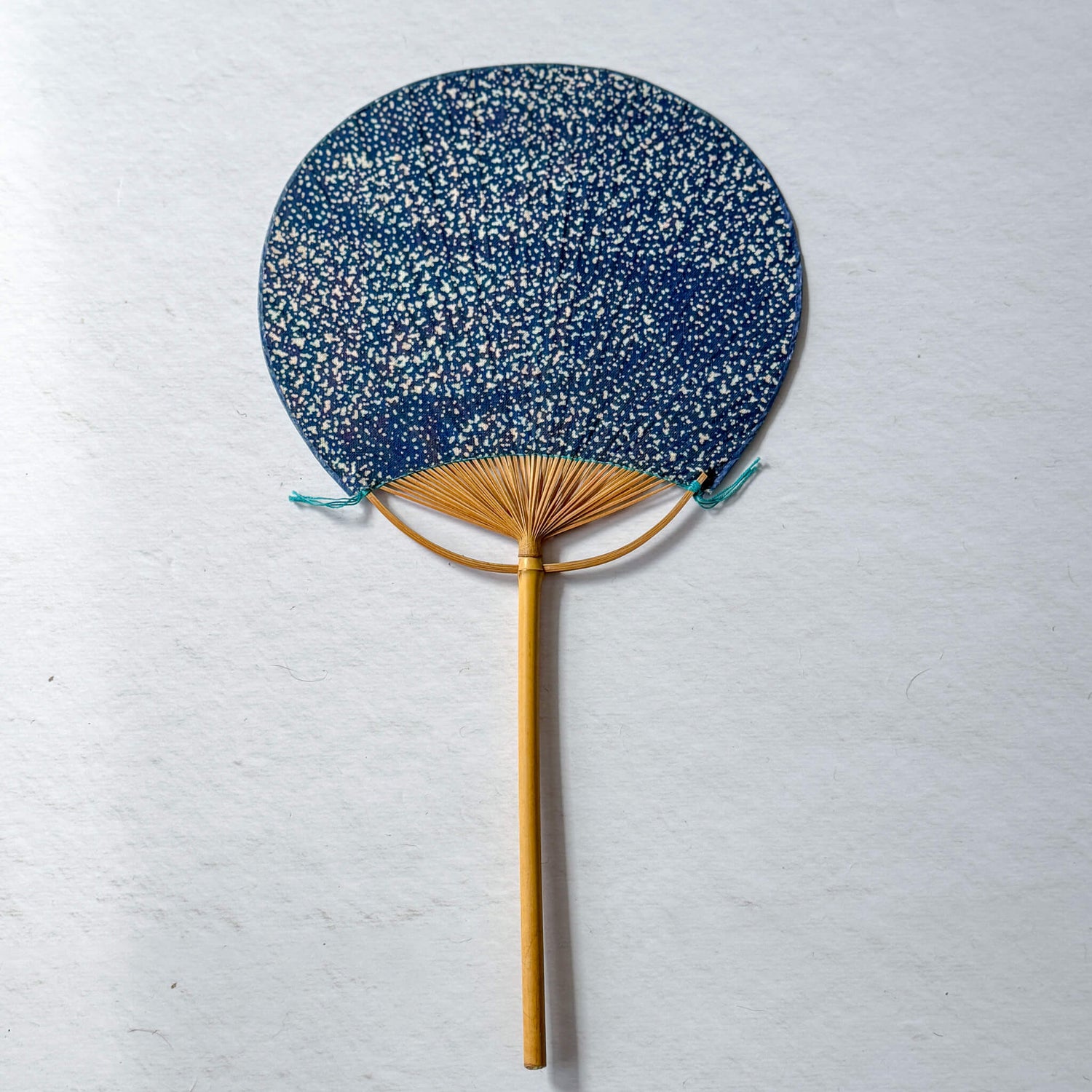 Pre-Owned Japanese Fabric Uchiwa Fan with Long Bamboo Handle