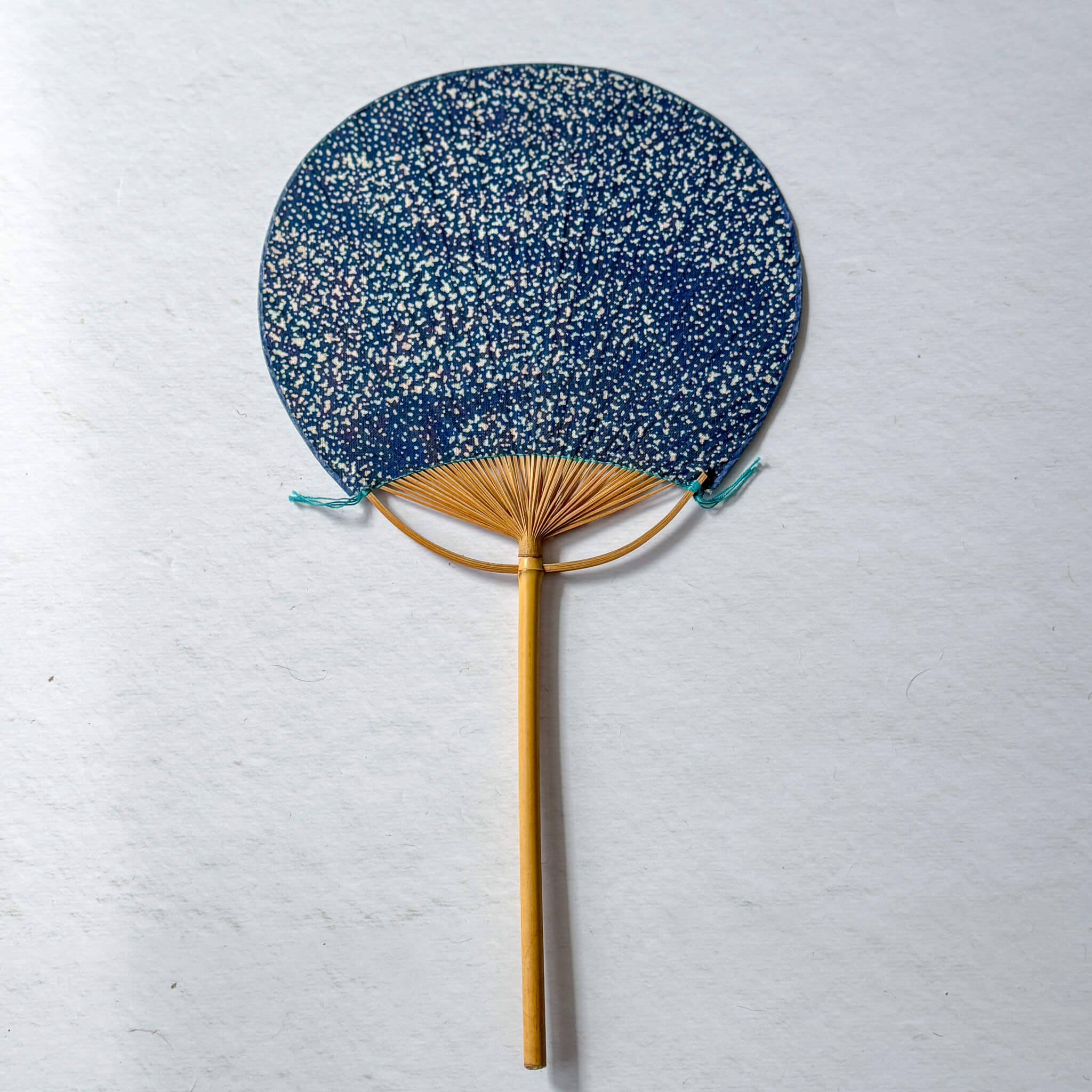 Pre-Owned Japanese Fabric Uchiwa Fan with Long Bamboo Handle