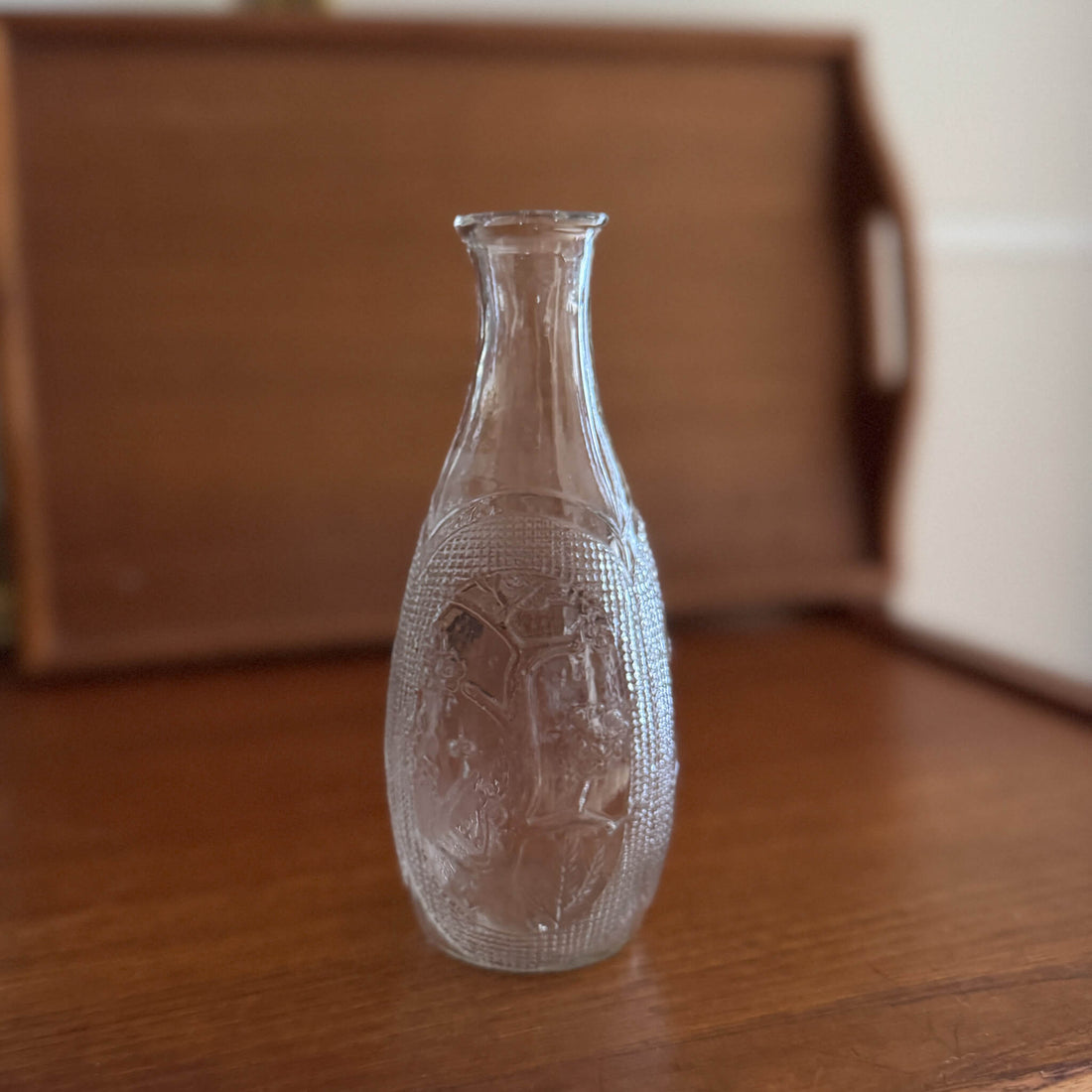 Vintage Japanese Glass Sake Bottle with Bamboo and Plum Relief