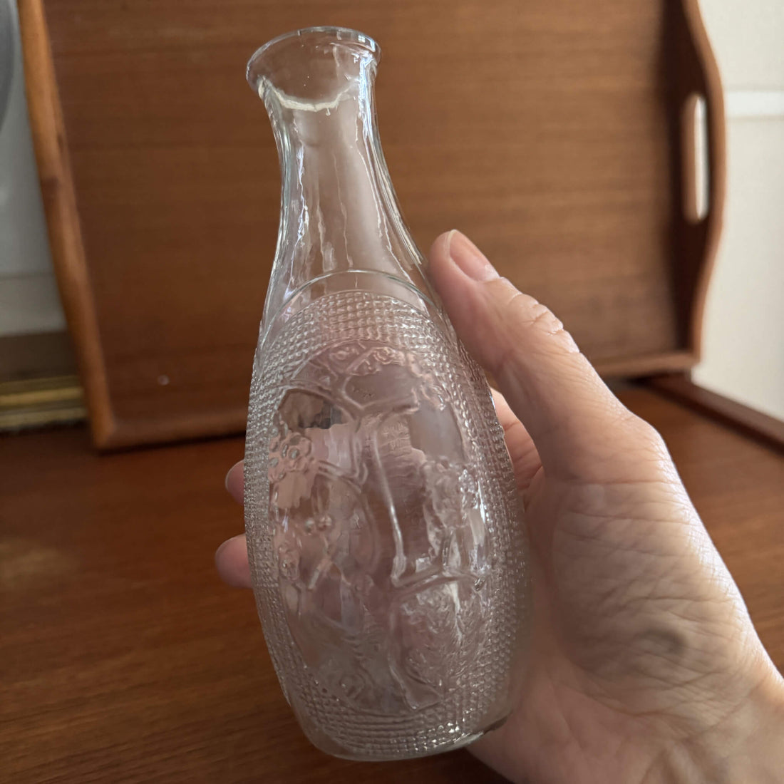 Vintage Japanese Glass Sake Bottle with Bamboo and Plum Relief