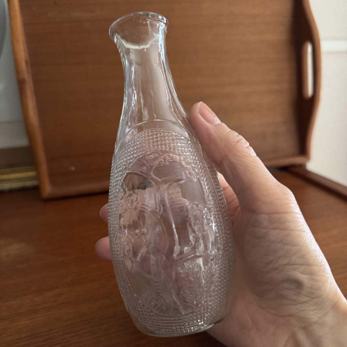 Vintage Japanese Glass Sake Bottle with Bamboo and Plum Relief