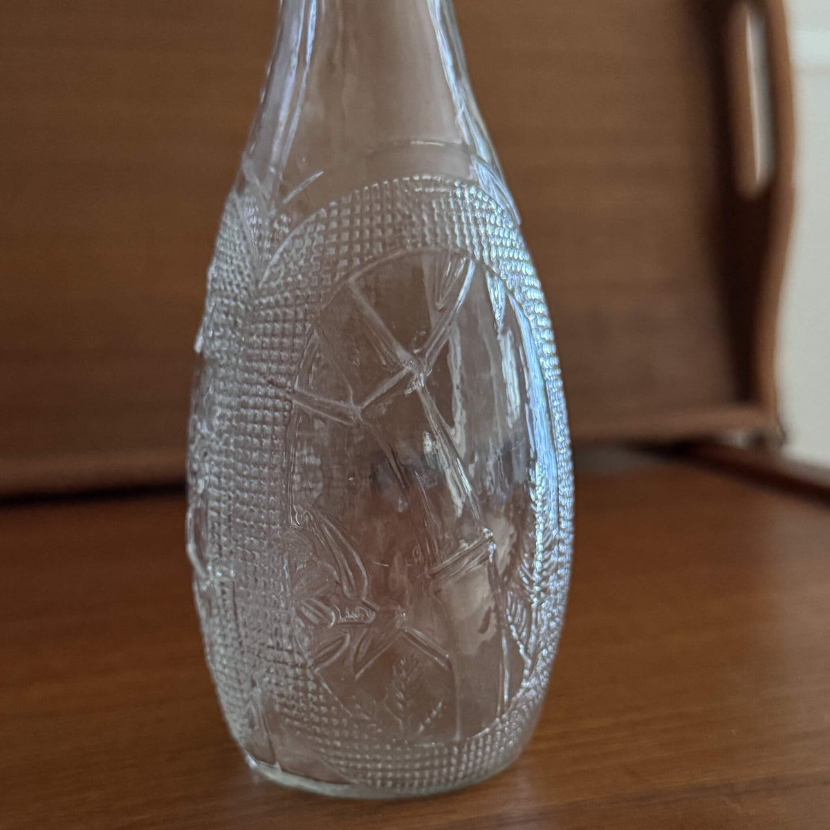 Vintage Japanese Glass Sake Bottle with Bamboo and Plum Relief