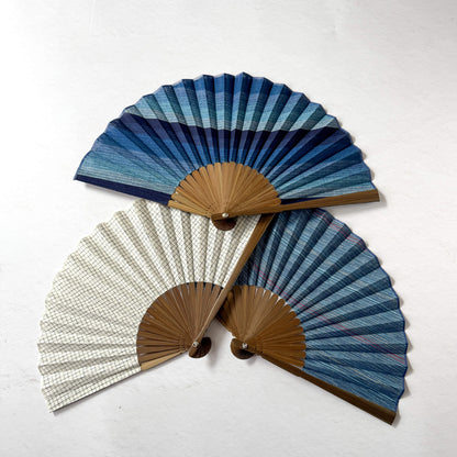 Japanese Awa Shijira Cotton Folding Fan by Nagao Orifu
