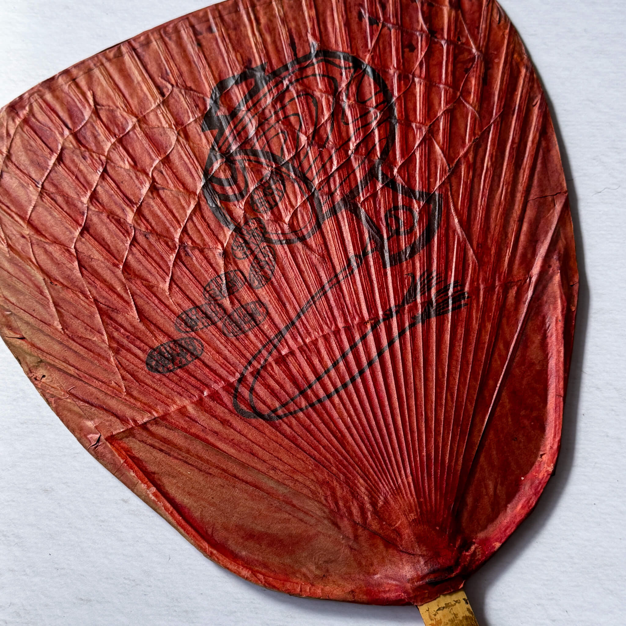 Vintage Japanese Shibu Uchiwa Fans with Hand-Painted Lucky Mallets