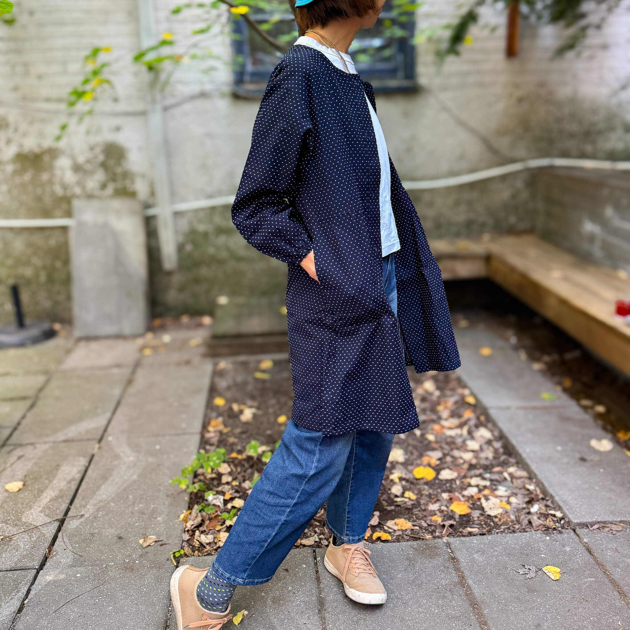 Modern Japanese Kappogi Smock Tunic – Made with Kurume Woven Fabric