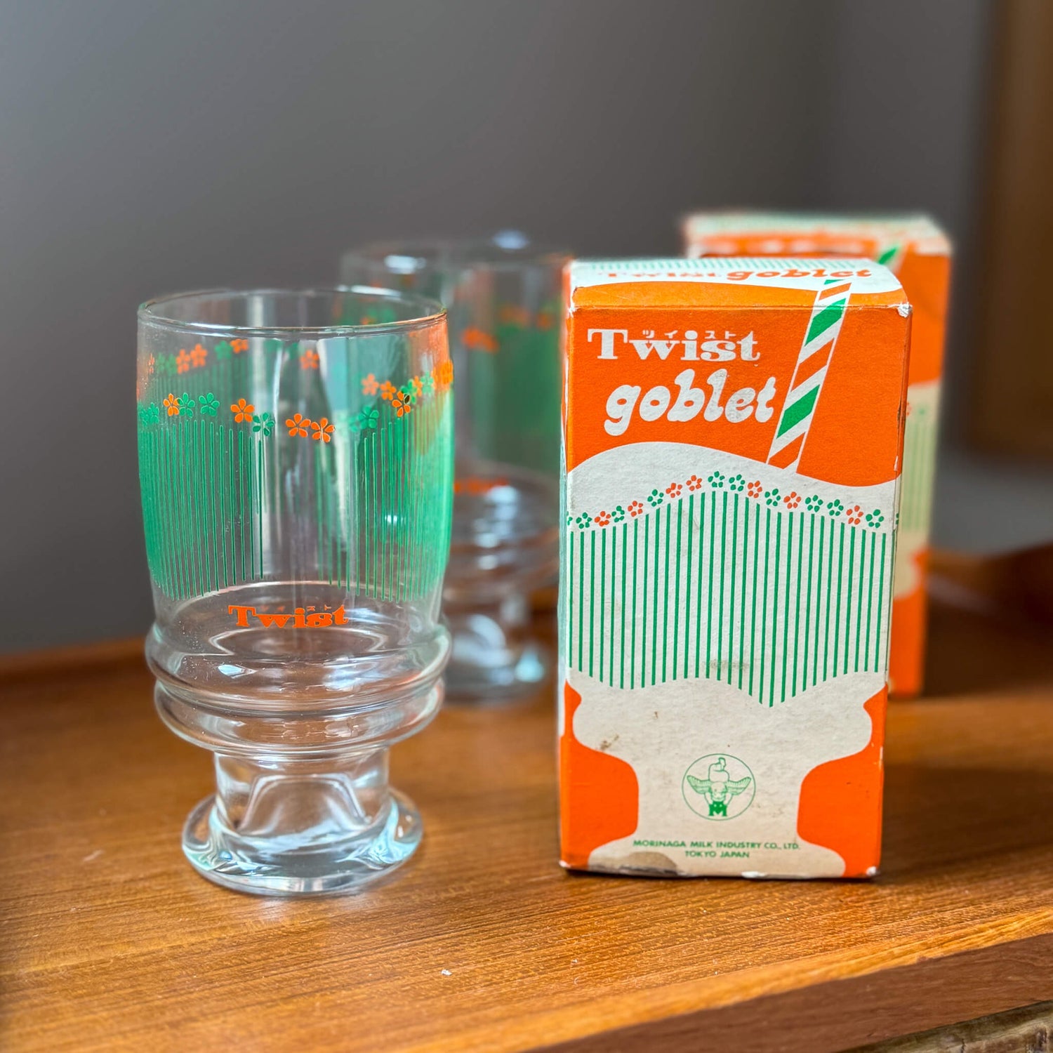 Deadstock Vintage Morinaga “Twist” Goblet Glass