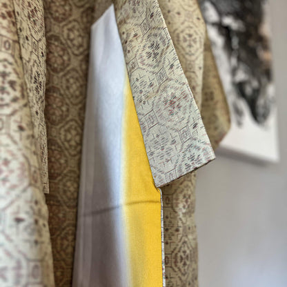 Cream &amp; Gradient Yellow Vintage Tsumugi Kimono - Nagamochi Shop